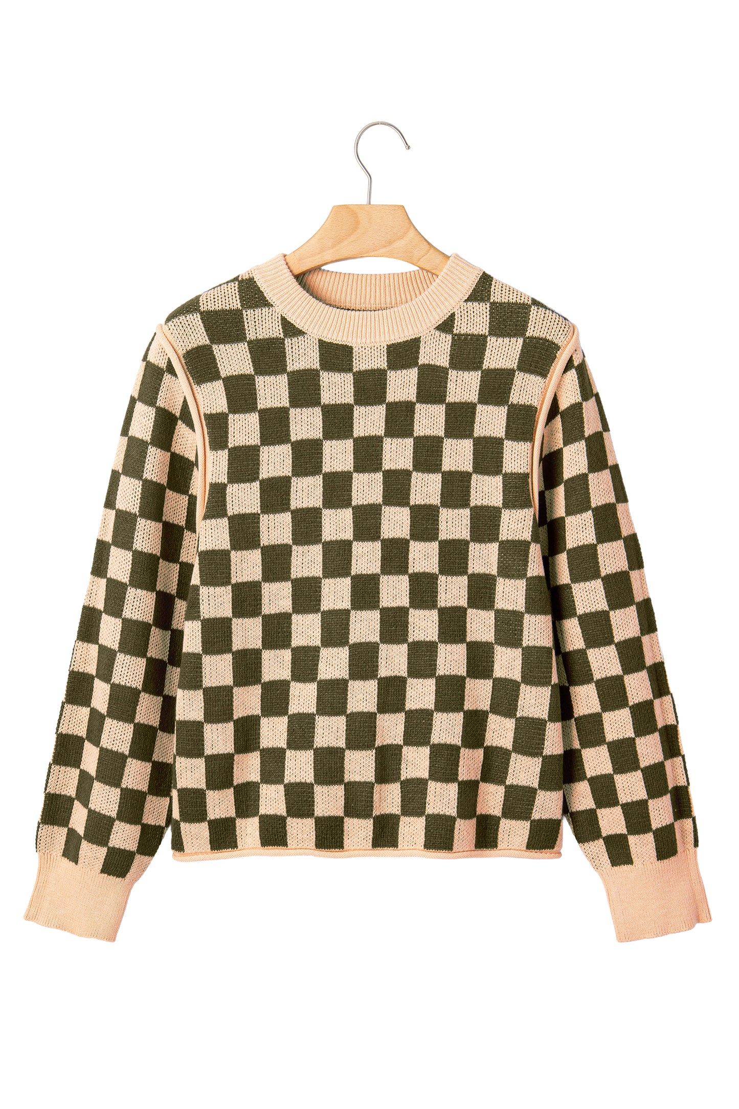 Multicolour Drop Shoulder Plaid Knit Long Sleeve Sweater