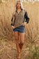 Brown Leopard Patchwork Contrast Stitching Knotted Cuff Quarter Zip Hoodie