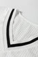 White Textured Knit Preppy Striped Trim V Neck Pullover Waffle Top