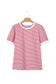 Red Stripe Contrast Trim Round Neck Short Puff Sleeve T Shirt