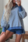 Brown Stripe Color Block Trim Raw Seam Split Hem Loose Pullover Sweatshirt