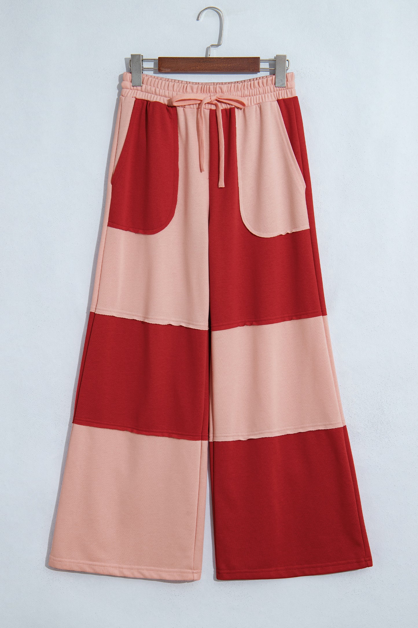 Beau Blue Raw Seam Colorblock Wide Leg Ankle Length Casual Pants