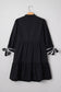 Black Contrast Trim Knot Cuffs Plus Size V Neck Mini Dress