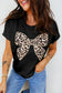 Pink Leopard Bow Embroidered Cotton Round Neck T Shirt