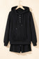 Black Button Drawstring Hooded Pullover and Casual Short Set