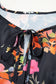 Black Plus Size Floral Print Tie Neck Cinched Waist Long Sleeve Mini Dress