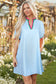 Myosotis Contrast Striped Notched V Neck Puff Sleeve Mini Dress