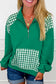 Navy Blue Patchwork Plaid Pocket Quarter Zip Sweatshirt