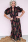 Beige Floral Short Bubble Sleeve Tiered Maxi Dress