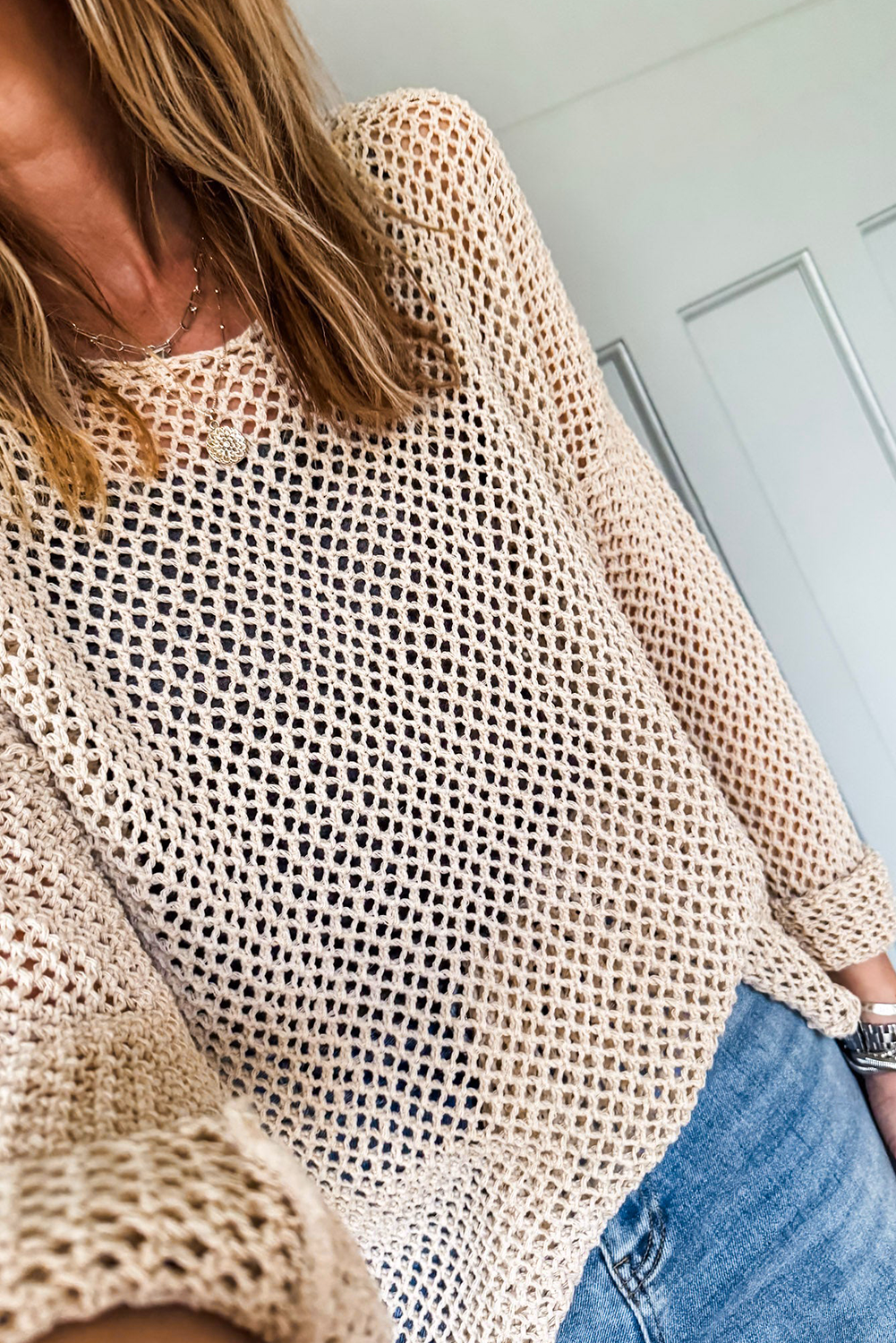Coral Crochet Hollow-out Jumper Top Sweater