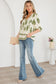Apricot Floral Print Tie V Neck Button Down Puffy Half Sleeve Shirt