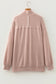 Oatmeal Twist Ribbed Zipper Collar Drop Shoulder Long Sleeve Top