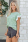 Light Pink Twilled Print Lace Trim Ruffled Short Sleeve Blouse