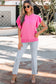 Beau Blue Solid Color Ribbed Trim Round Neck Ruffle Short Sleeve Sweater