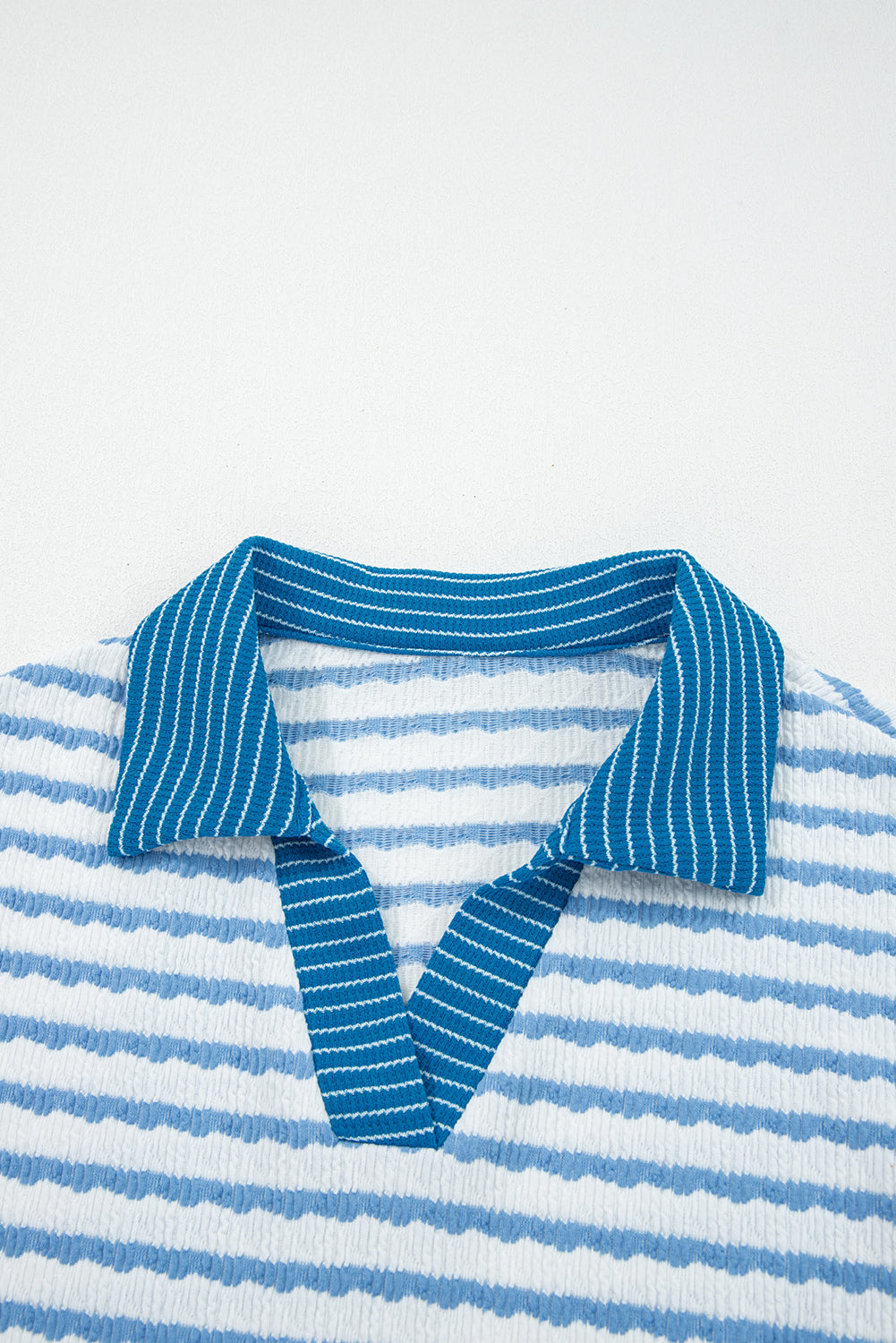 White Stripe Collared Pullover Top and Drawstring Pant Set