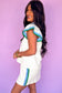 White Colorblock Edge Cap Sleeve Collared Top 2 Piece Skirt Set