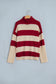 Red Stripe Ribbed Trim High Neck Relaxed Pullover Sweater