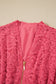 Coral Floral Lace Overlay Zip Up V Neck Smocked Waist Sleeveless Dress