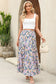 Blue Bohemian Floral Print Tiered Maxi Skirt with Split