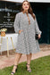 Khaki Plus Size Button V Neck Leopard Print Puff Sleeve Loose Mini Dress