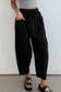 Jungle Green Drawstring Elastic Waist Patch Pocket Barrel Leg Casual Pants