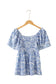 Sky Blue Floral Print Square Neck Ruffled Sleeve Shirred Babydoll Blouse