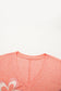 Fresh Salmon Floral Patchwork V Neck Long Sleeve T Shirt