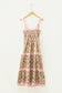 Pink Geometric Floral Print Striped Patchwork Detail Sleeveless Dress