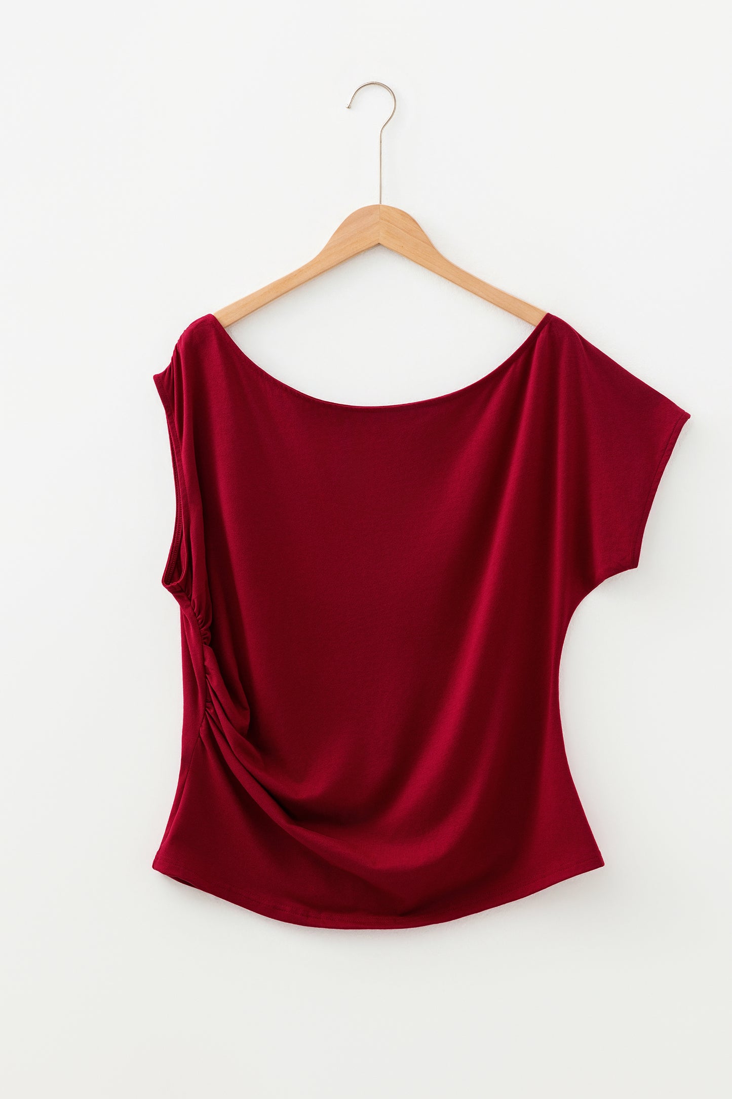 Black Plus Size Solid Color Asymmetric Neck Short Sleeve Blouse
