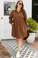 Camel Corduroy Full Buttoned Collared Shirt Style Plus Size Dress