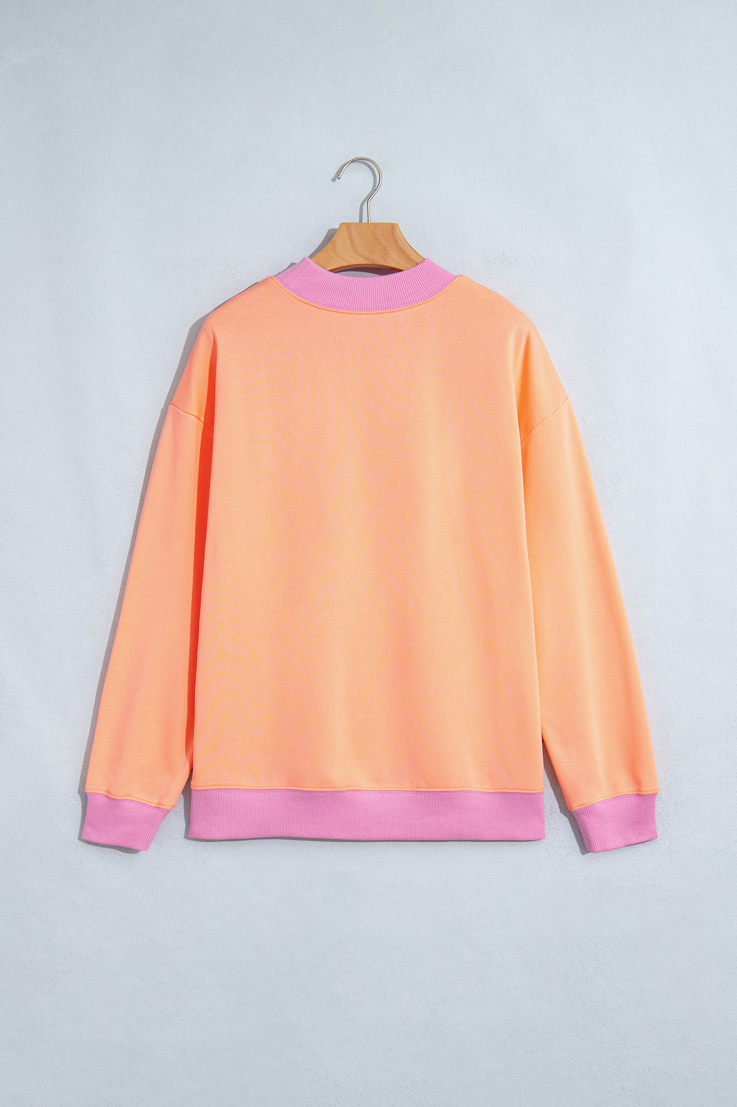 Coffee Colorblock Trim Crewneck Long Sleeve Pullover Sweatshirt