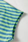 Pink Stripe Colorblock Trim V Neck Tee Drawstring Elastic Waist Short Set