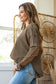 Black Stripe Thermal Knit Drop Shoulder Casual Top