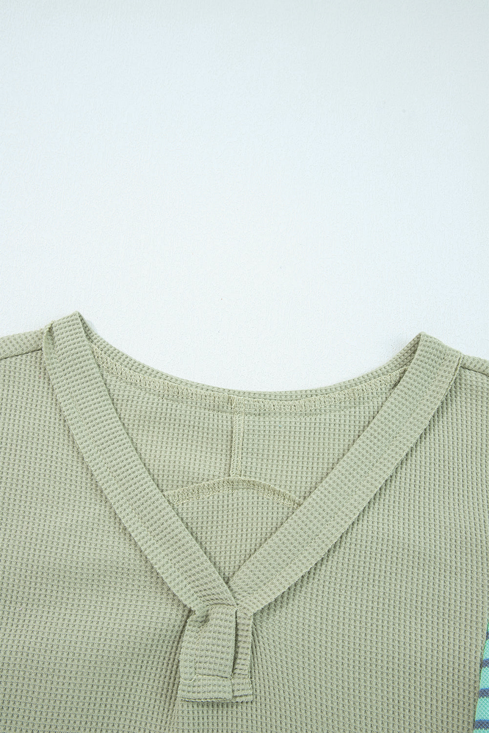 Dusk Blue Exposed Seam Waffle Striped Patchwork Baggy Pullover