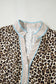 Khaki Plus Size Leopard Print Striped Trim V Neck Drop Waist Long Sleeve Mini Dress