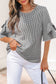 Black Plaid Bow Ruffled Half Sleeve Round Neck Blouse