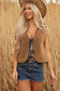 Light French Beige Contrast Trim Tie Front Sherpa Vest