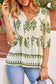 Apricot Floral Print Tie V Neck Button Down Puffy Half Sleeve Shirt