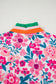 Pink Floral Print Contrast Striped Detail Short Sleeve Blouse