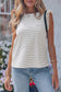 Black Stripe Contrasted Ruffle Trim Casual Tank Top