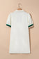 White Textured Jacquard Colorblock Edge Puff Sleeve Quarter Zip Mini Dress