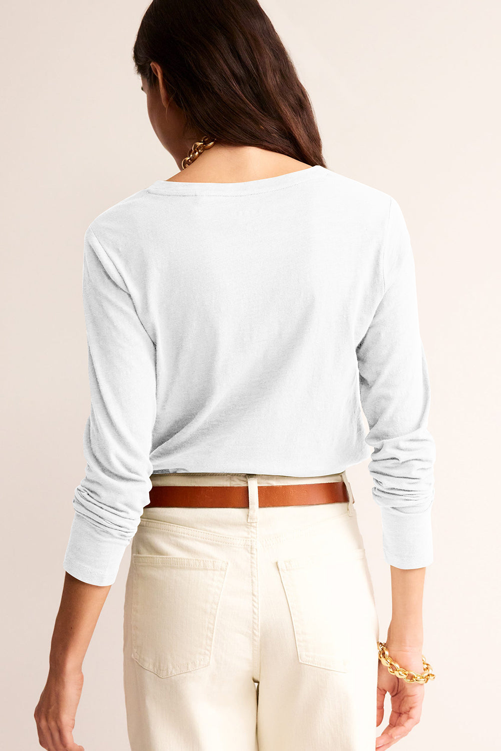 Black Solid Color V Neck Long Sleeve Stretchy Top