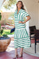 Green Stripe Ricrac Trim Notched Neck Half Sleeve Vacation Dress