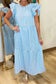 Sky Blue Knot Back Ruffled Short Sleeve Gingham Maxi Dress