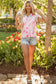 Multicolour Contrast Floral Patchwork Notched Neck Flutter Sleeve Blouse