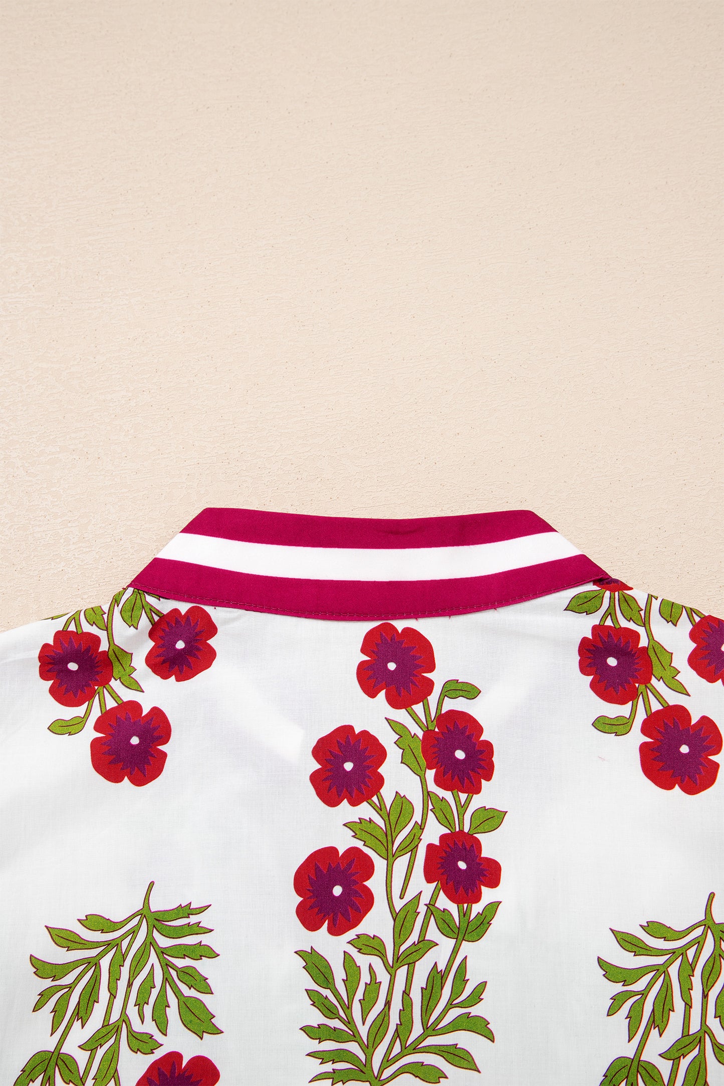 Black Floral Short Bubble Sleeve Contrast Slit Neckline Blouse