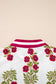 Black Floral Short Bubble Sleeve Contrast Slit Neckline Blouse