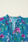 Blue Floral Flutter Sleeve Button Tie Split Neck Belted Long Dress