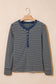 Gray Stripe Denim Contrast Collar Half Button Long Sleeve Top