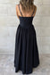 Black Spaghetti Straps Drop Waist Ribbed Patchwork Maxi Dress